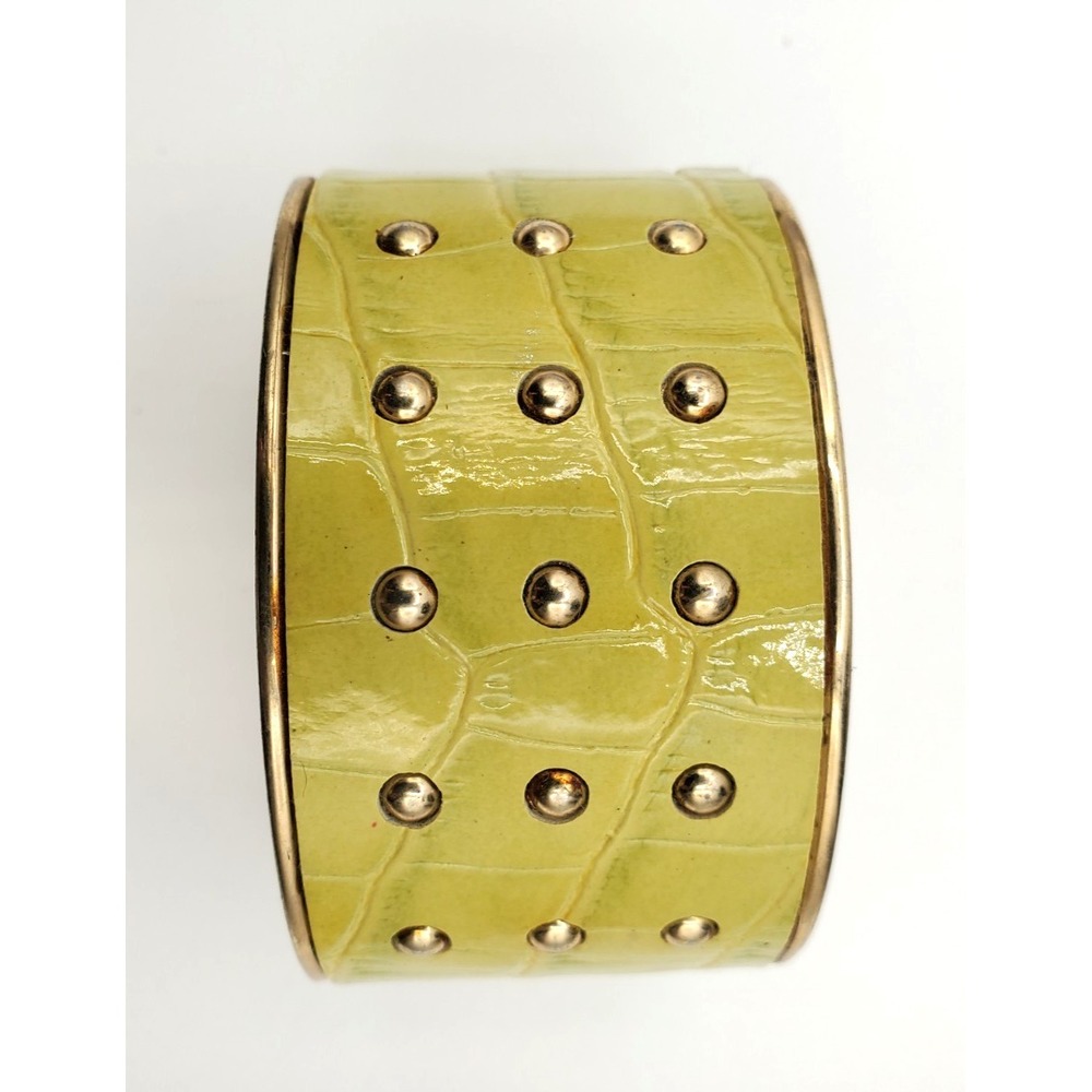 Vintage Lime Green Embossed Faux Croc Wide Clamper Bracelet